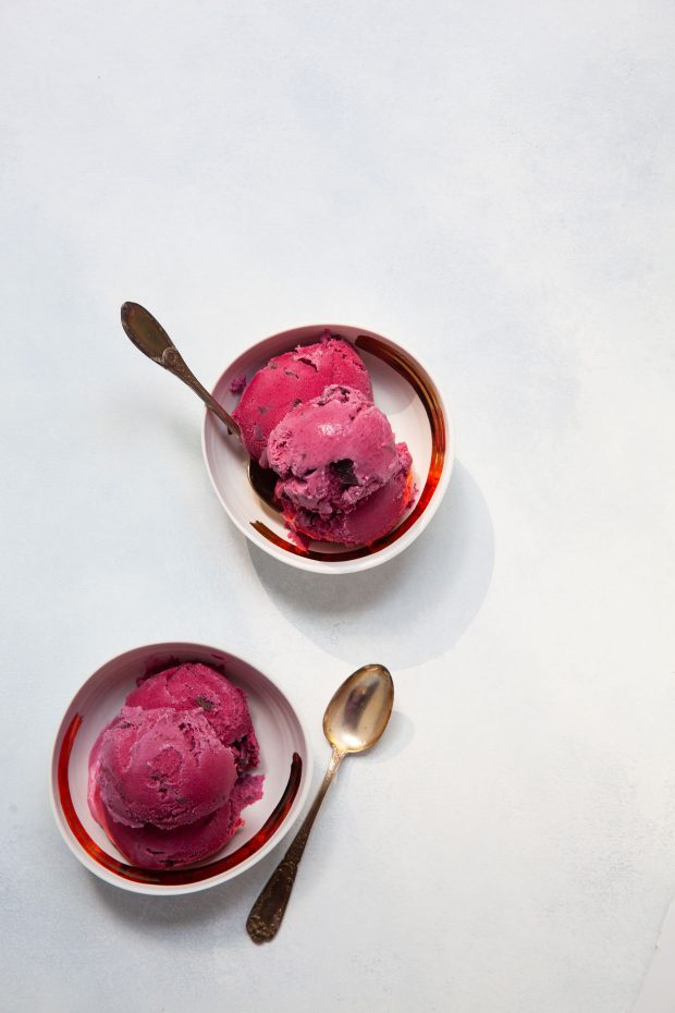 Raspberry Chocolate Chip Sorbet - Kalefornia Kravings